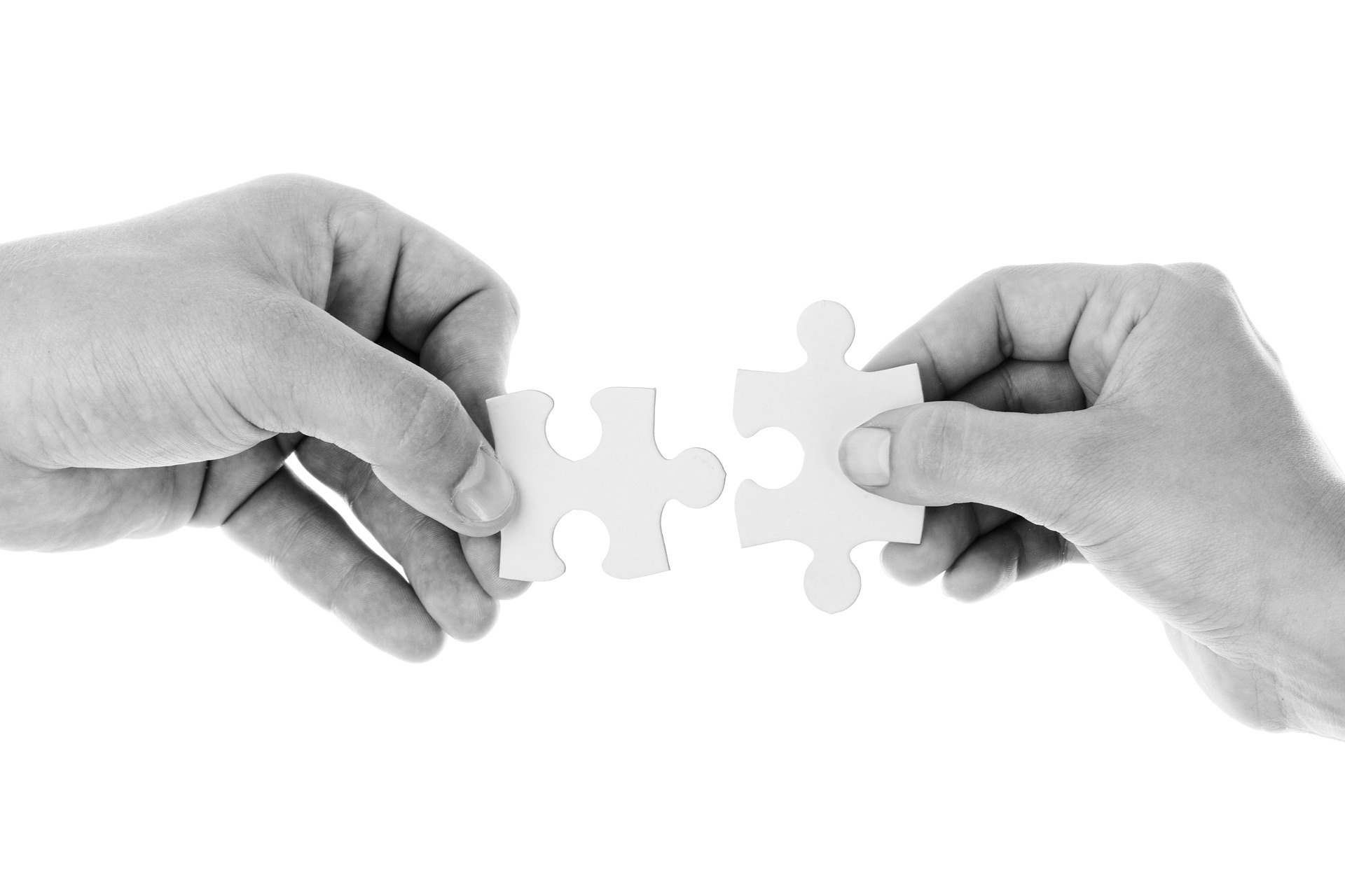 Two hands holding a jigsaw piece each