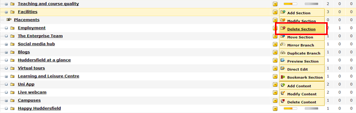 Deleting Content from the website